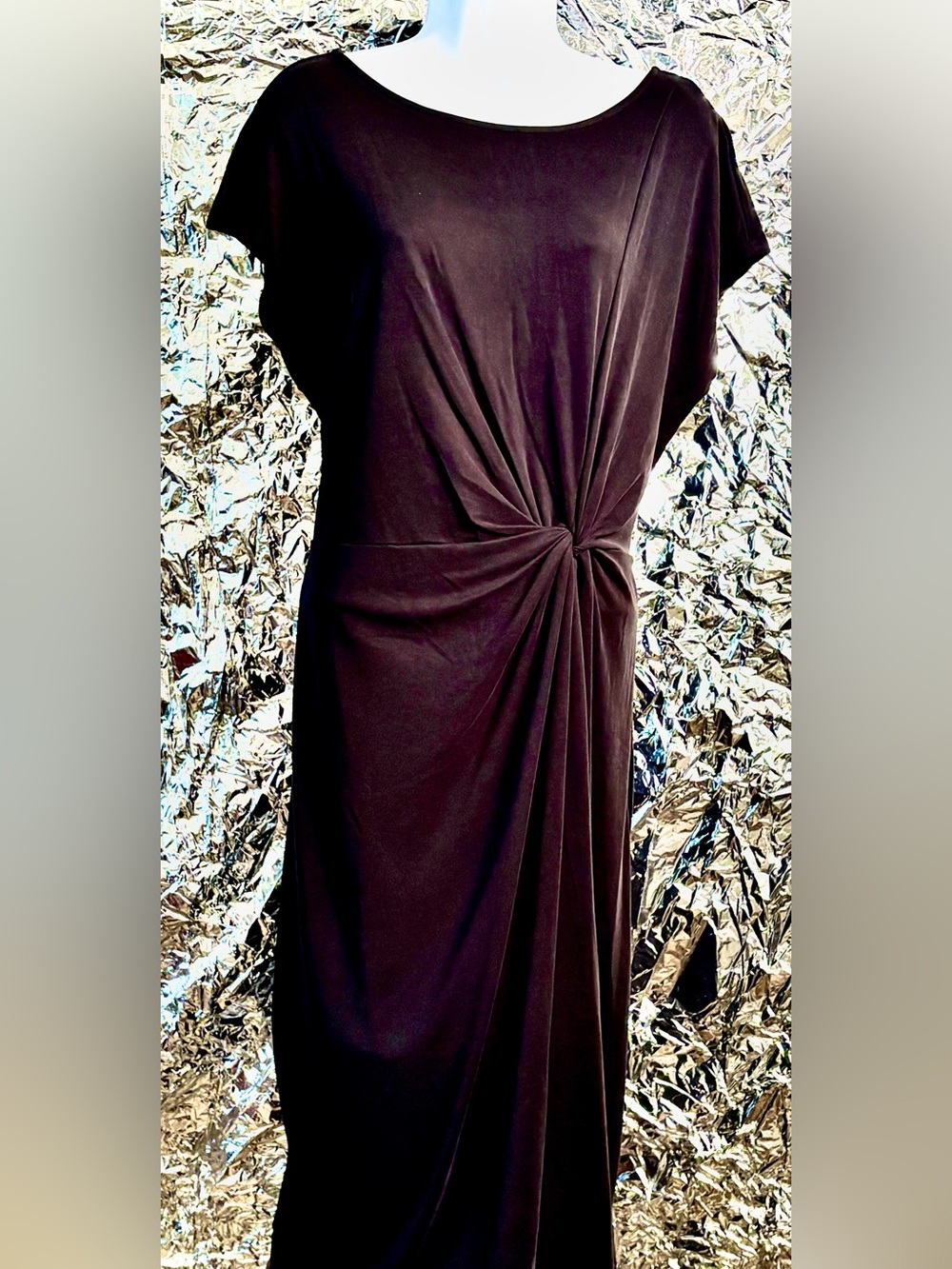 Nordstrom Black Midi Dress with Side Twist Detail